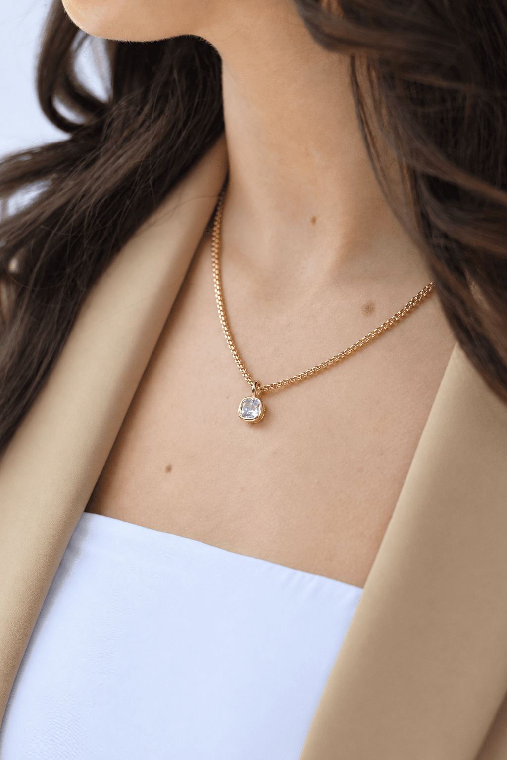 Cushion CZ Drop Necklace