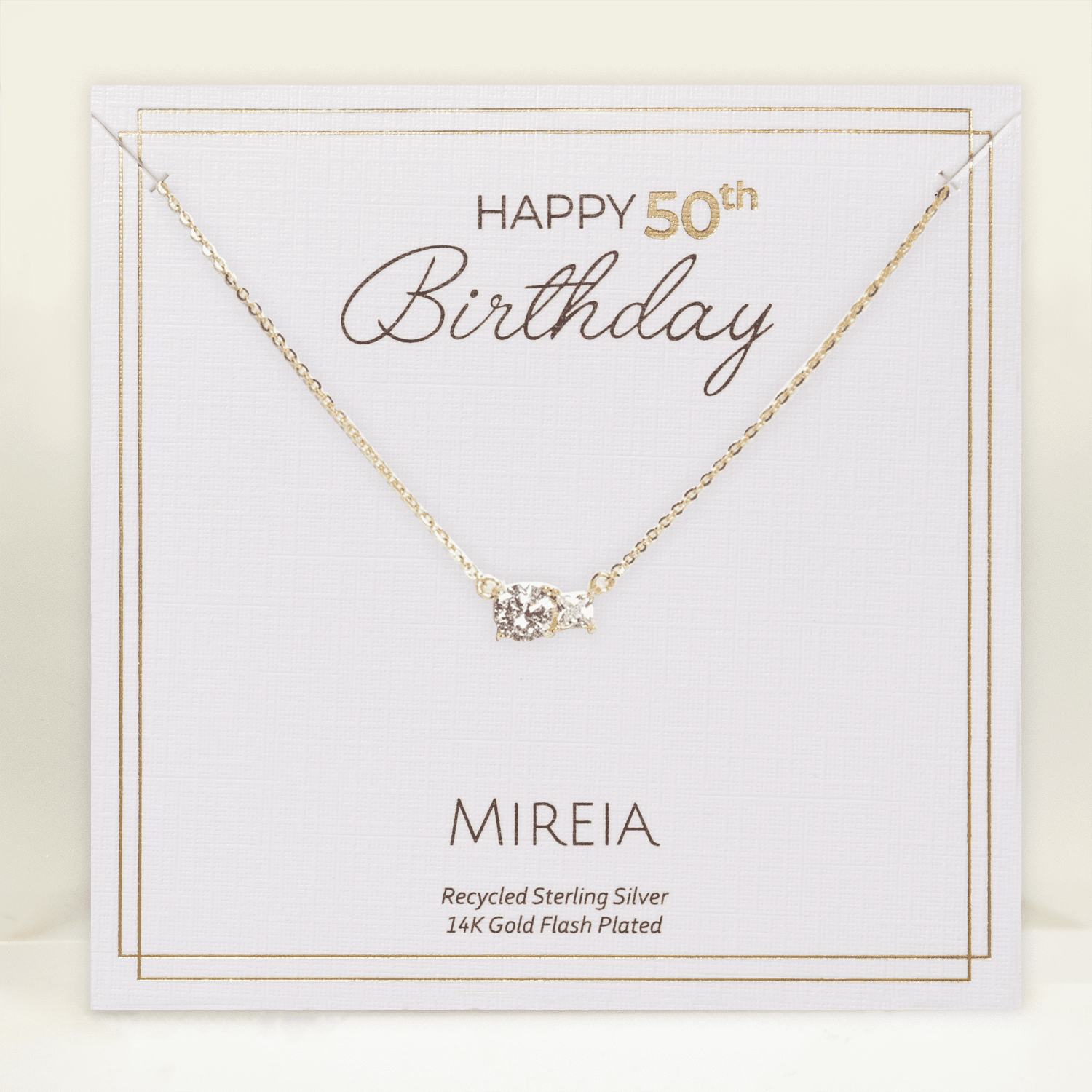 Paired Prong Set CZ Necklace - 50th Birthday