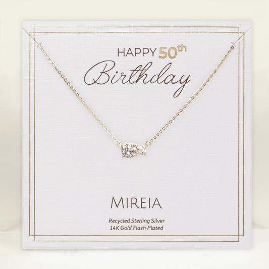 Paired Prong Set CZ Necklace - 50th Birthday