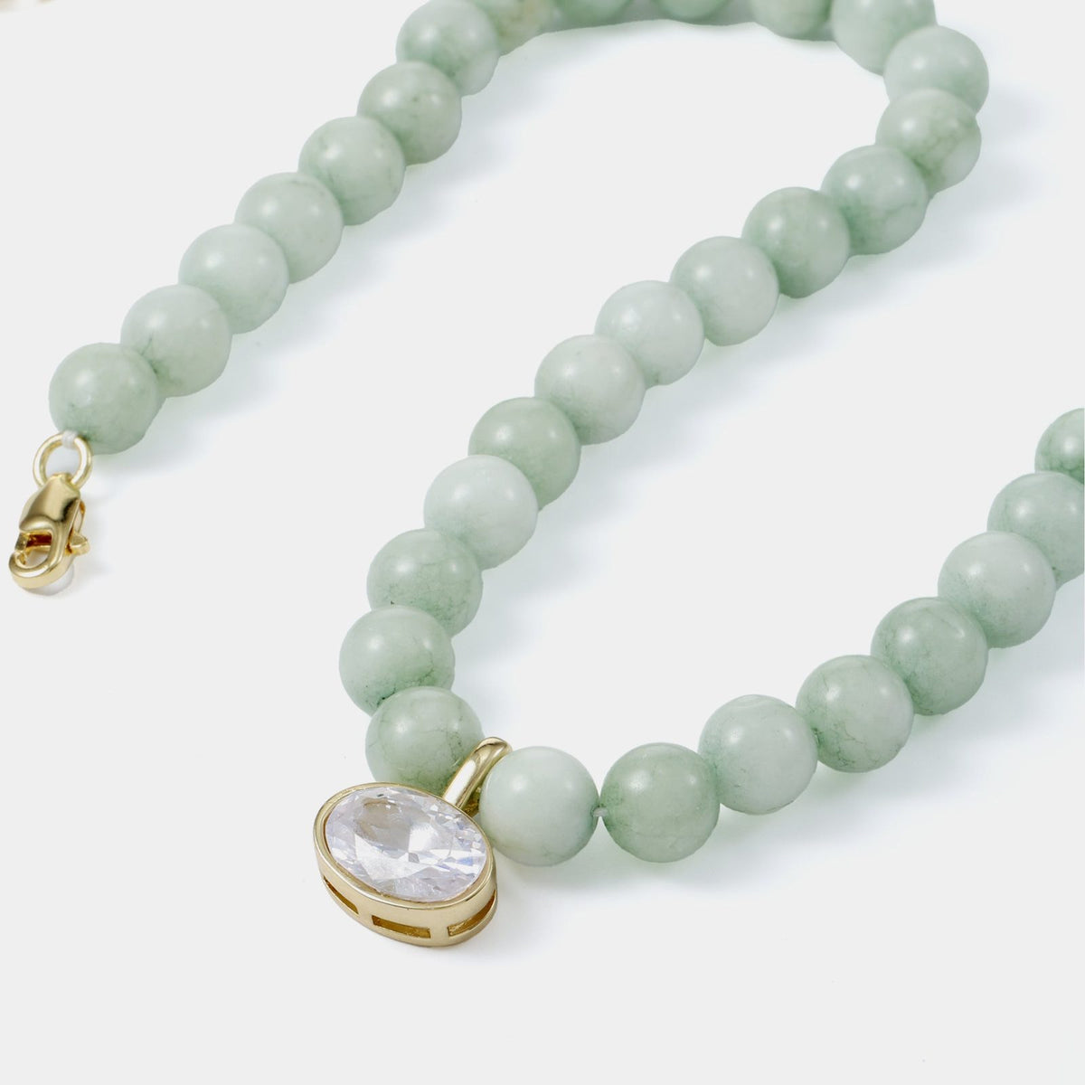 Soft Green Dyed Jade Beaded Necklace