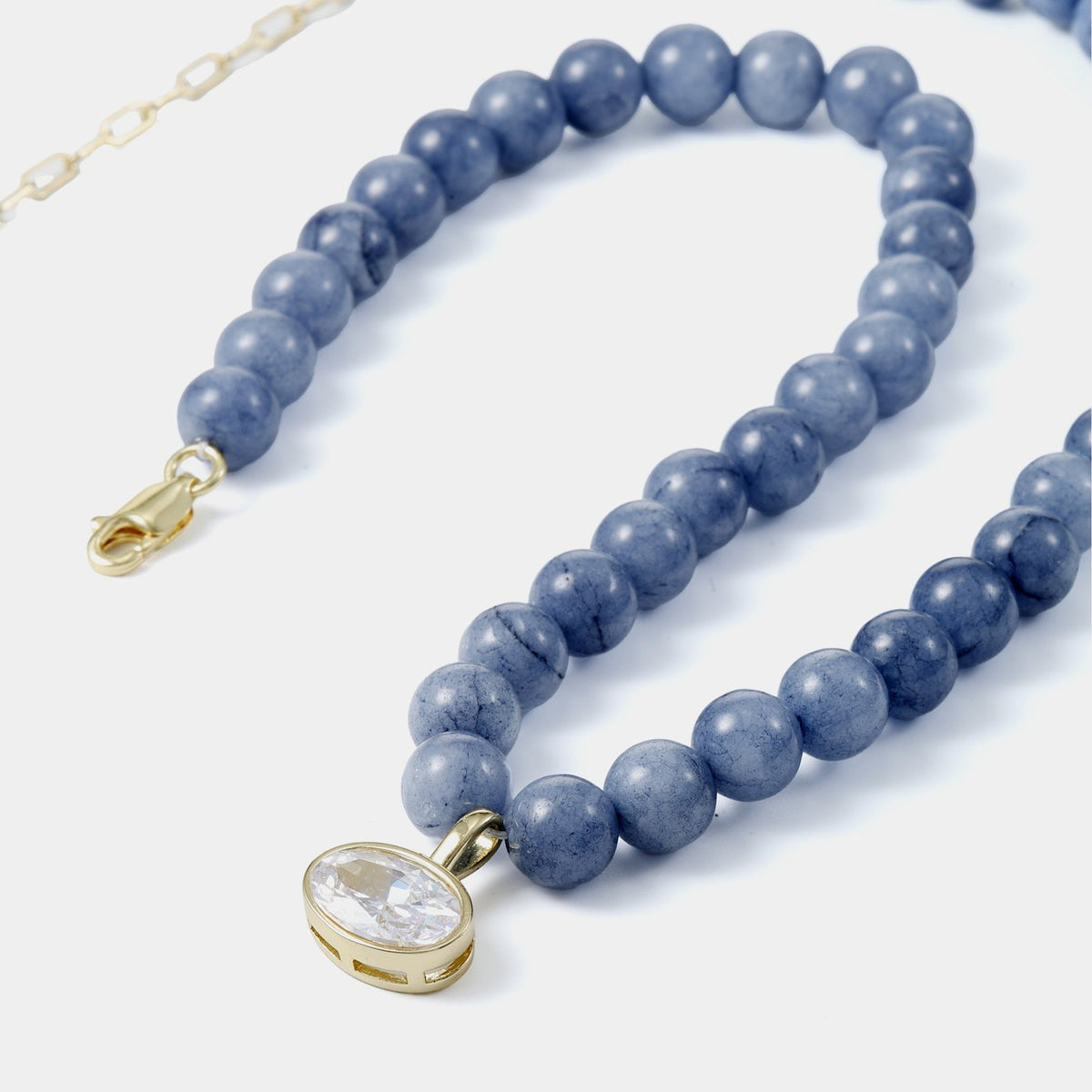 Soft Blue Dyed Jade Beaded Necklace
