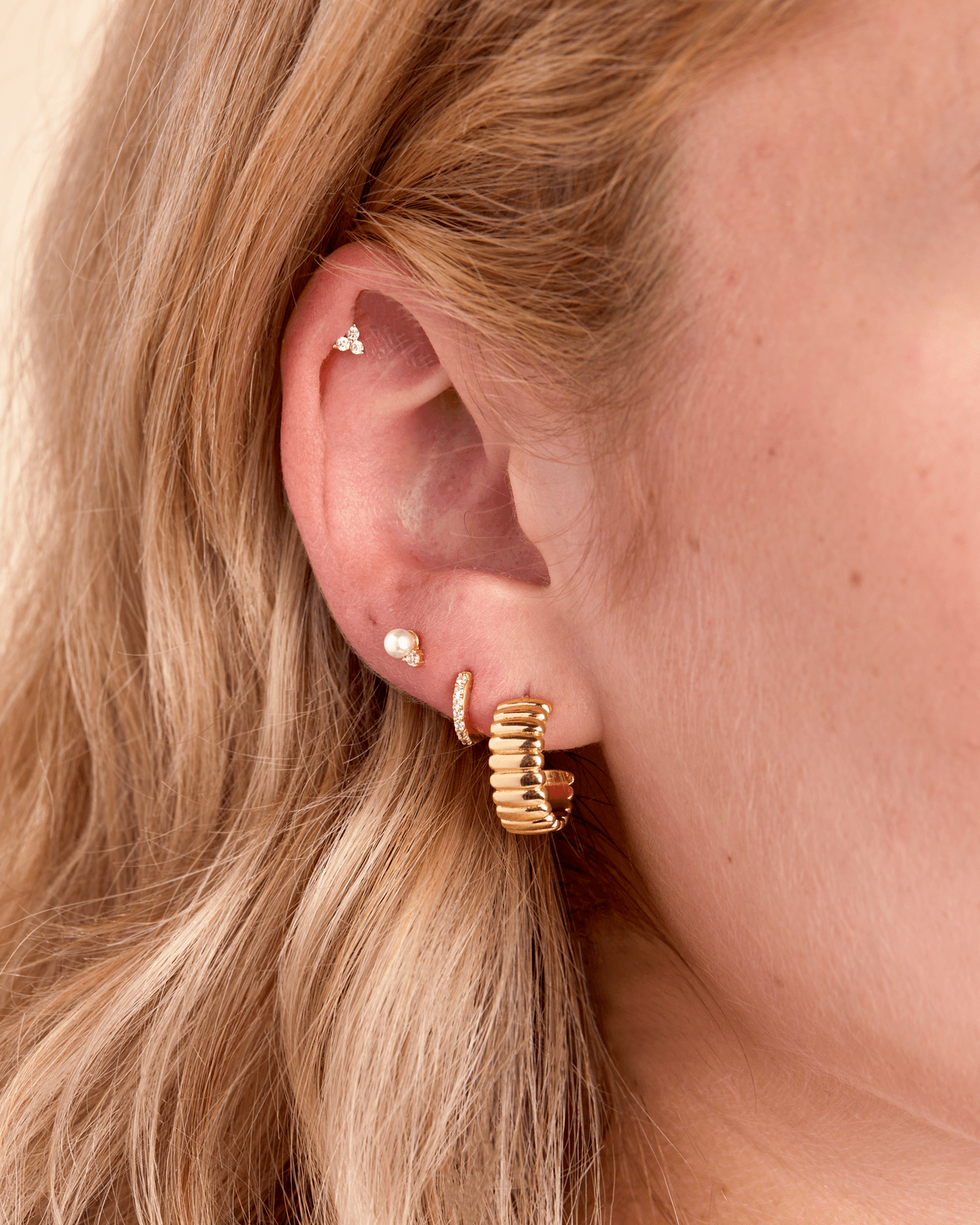 Golden Trio Pearl Earring Stud Pack
