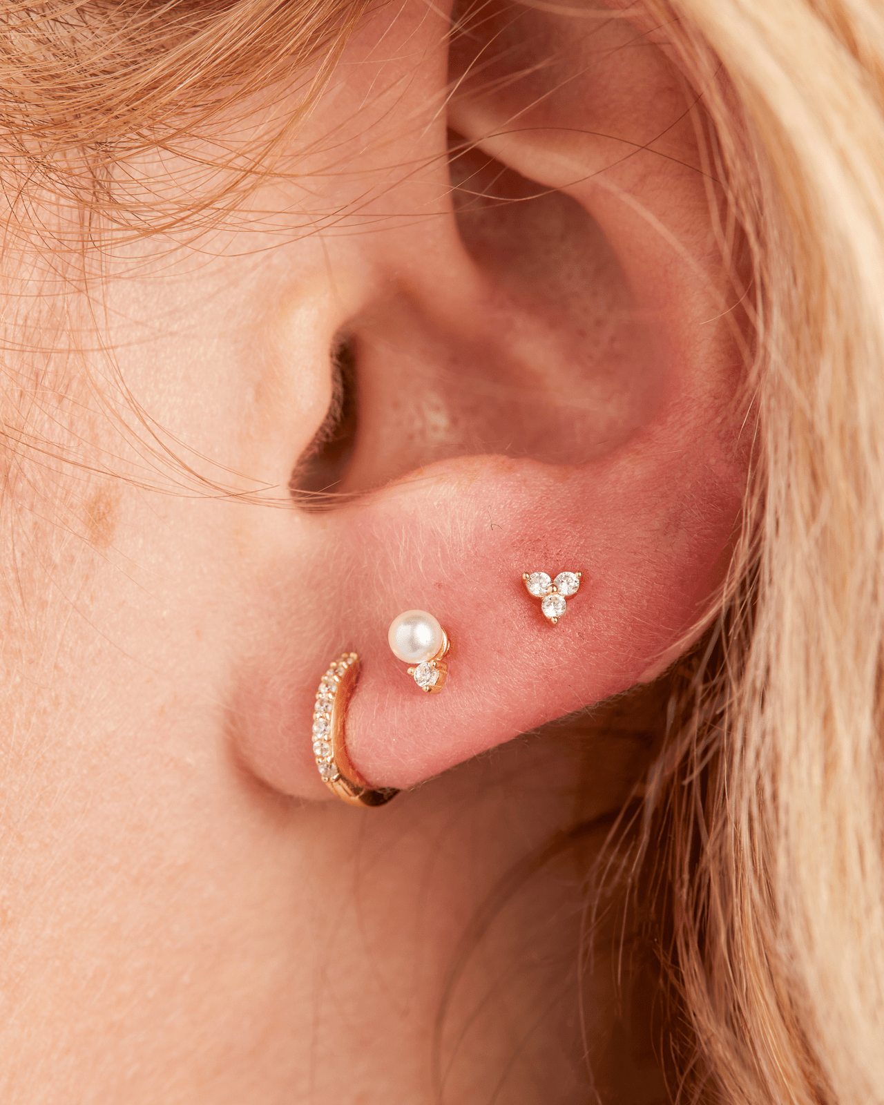 Golden Trio Pearl Earring Stud Pack