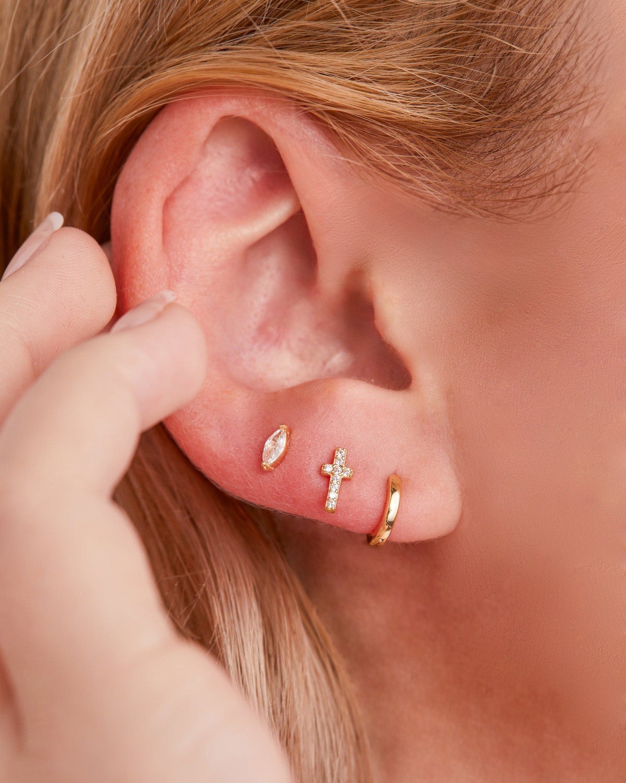 Golden Trio Cross Earring Stud Pack