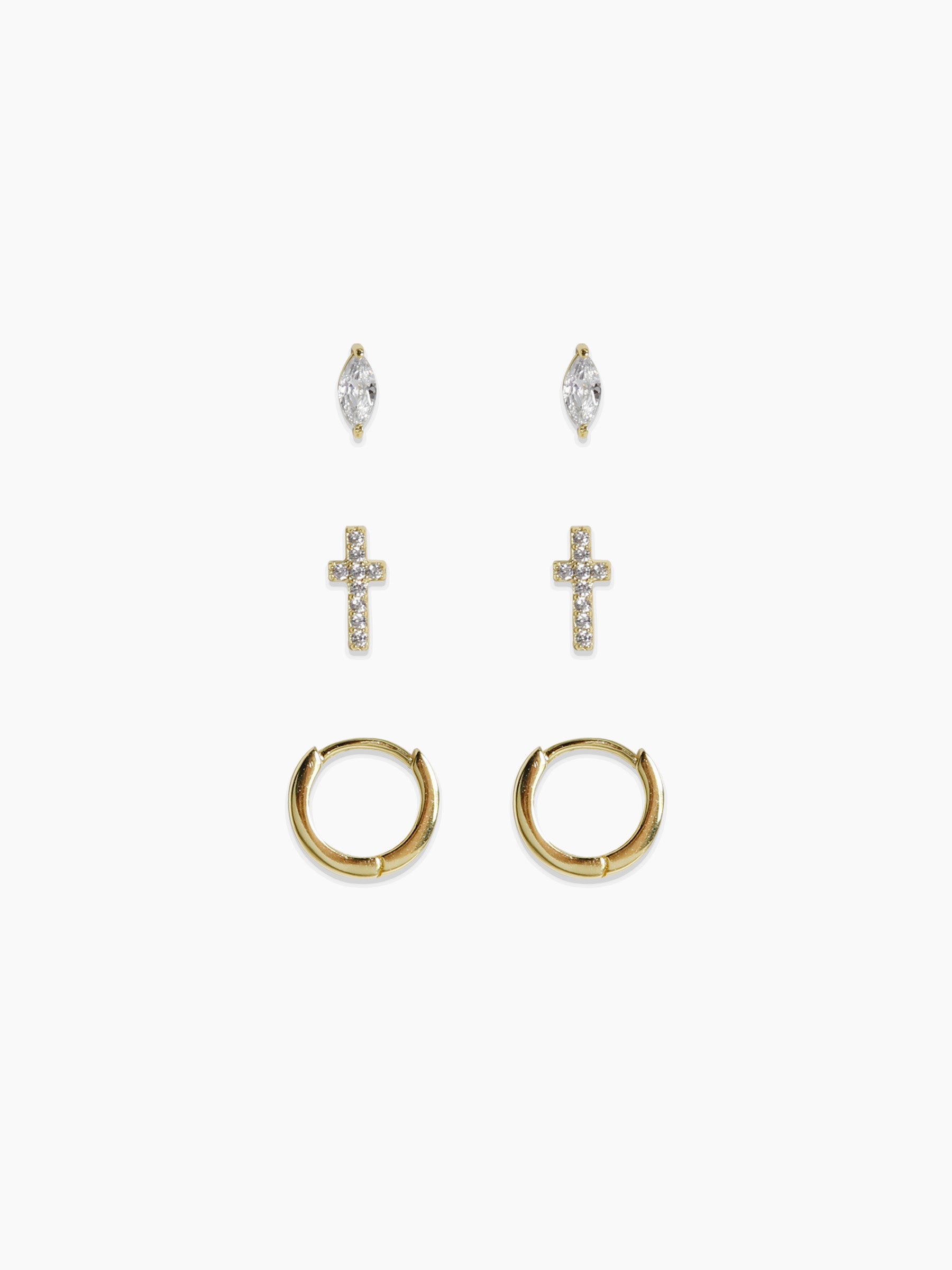 Golden Trio Cross Earring Stud Pack