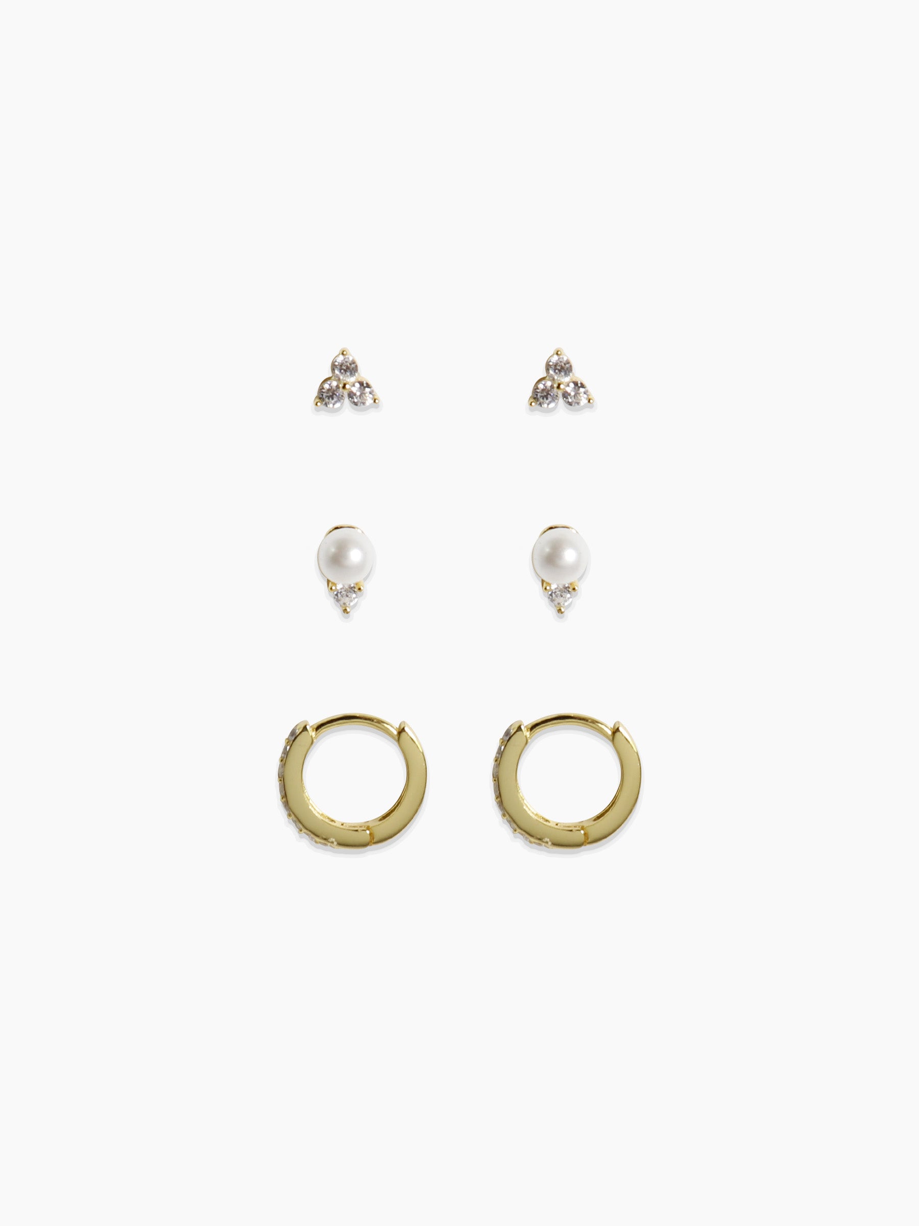 Golden Trio Pearl Earring Stud Pack