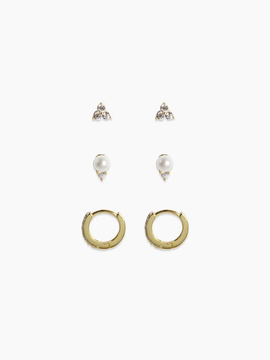 Golden Trio Pearl Earring Stud Pack