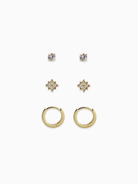 Golden Trio Starburst Stud Earring Pack