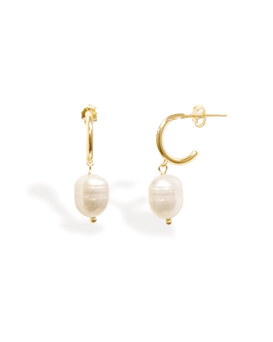 Freshwater Pearl Drop Hoop Earring