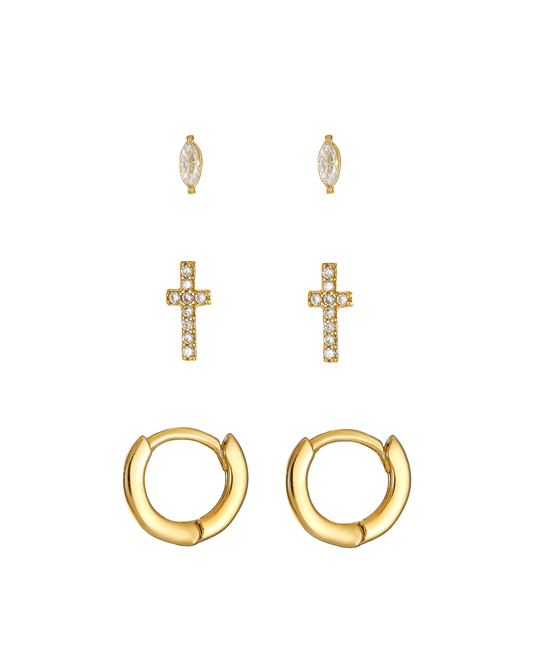 Golden Trio Cross Earring Stud Pack