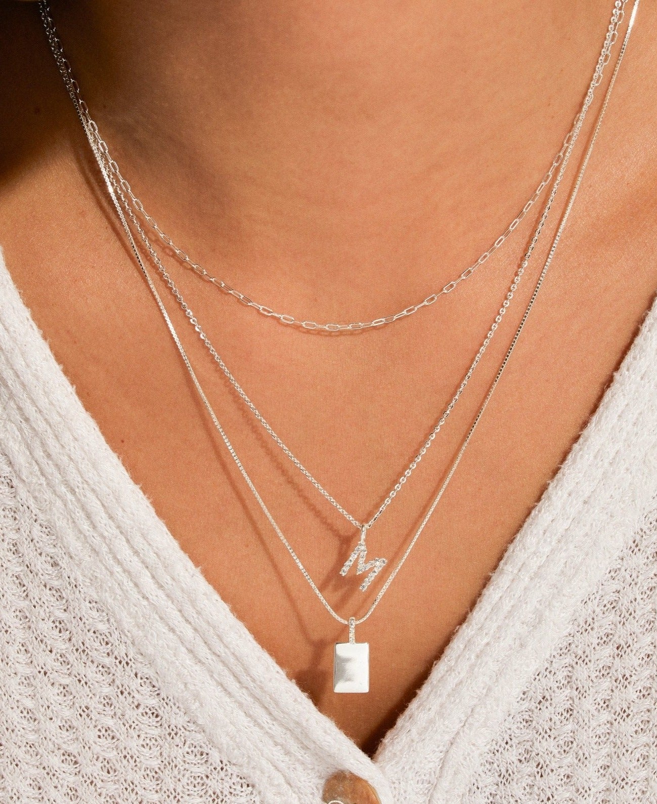 Silver Dog Tag Pavé Bail Tag Necklace